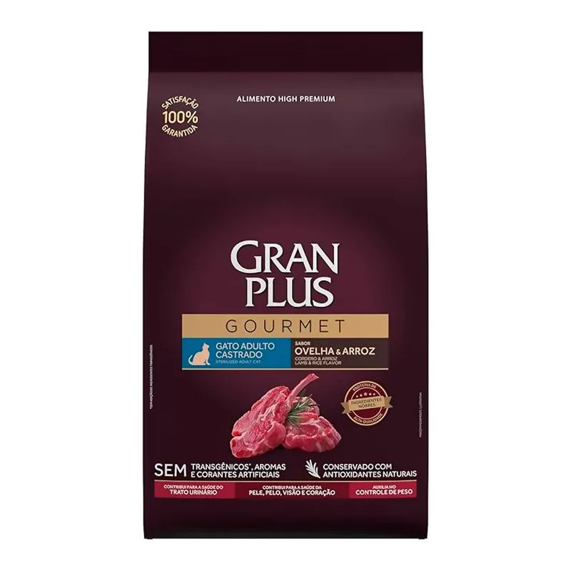 GRAN PLUS GOURMET GATO ADULTO CASTRADO SABOR OVEJA & ARROZ X 3KG