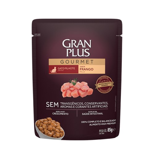 GRAN PLUS SACHE GOURMET GATO FILHOTE SABOR FRANGO X 85 GR