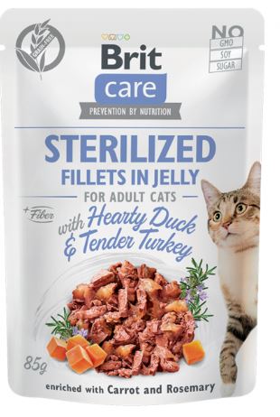 BRIT CARE CAT FILLETS IN JELLY HEARTY DUCK & TENDER TURKEY 85GR 