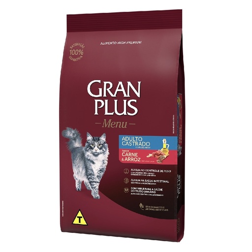 GRAN PLUS GATO ADULTO CASTRADO CARNE & ARROZ X 3 KG