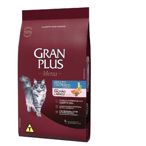 GRAN PLUS GATO ADULTO CASTRADO SALMON & ARROZ X 3 KG